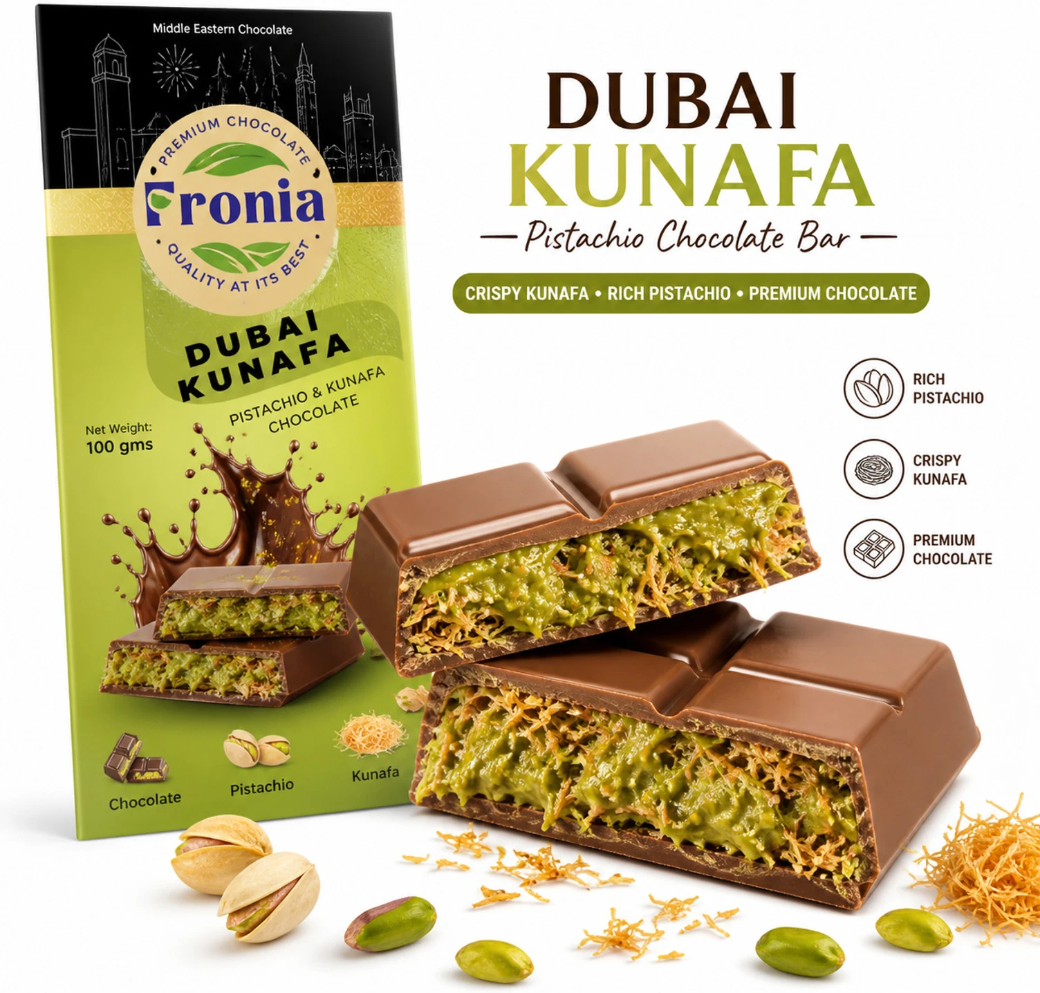 fronia Dubai Kunafa Pistachio Chocolate Ba